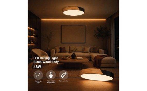Optonica LED mennyezeti lámpa 48W CCT távirányítóval fekete-fa hatású – 12813
