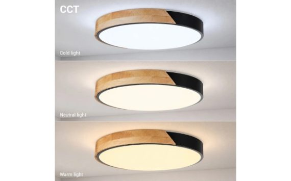 Optonica LED mennyezeti lámpa 48W CCT távirányítóval fekete-fa hatású – 12813