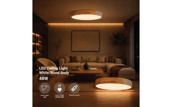 Optonica LED mennyezeti lámpa 48W CCT távirányítóval fehér-fa hatású – 12814
