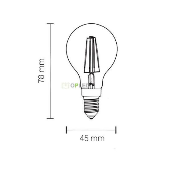 Optonica filament E14 G45 LED izzó 2W 200lm 6000K hideg fehér 300° 1474