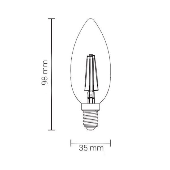 E14 filament LED izzó C35 4W 400lm 2500K meleg fehér
