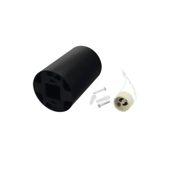 Optonica felületre szerelhető GU10-es henger alakú fekete műanyag lámpatest max: 10W Ø8cm 12,5cm billentehető 45º 2002