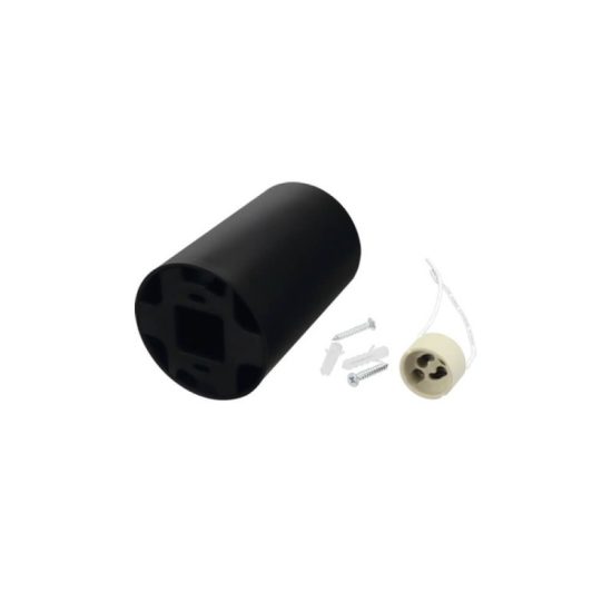 Optonica felületre szerelhető GU10-es henger alakú fekete műanyag lámpatest max: 10W Ø8cm 12,5cm billenthető 45º 2006