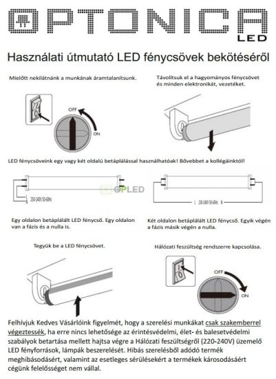 Optonica T8 LED fénycső 9W 900lm 6000K hideg fehér 60cm 270° 5511