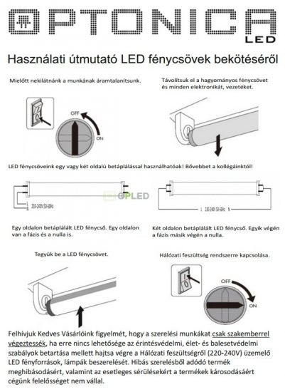 Optonica T8 LED fénycső 7W 1140lm 6000K hideg fehér 60cm 270° 5541