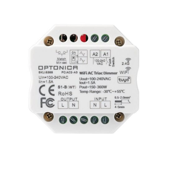 Optonica LED Triac RF és WiFi vezérlő 100-240VAC 1.5A 1 csatornás 6388