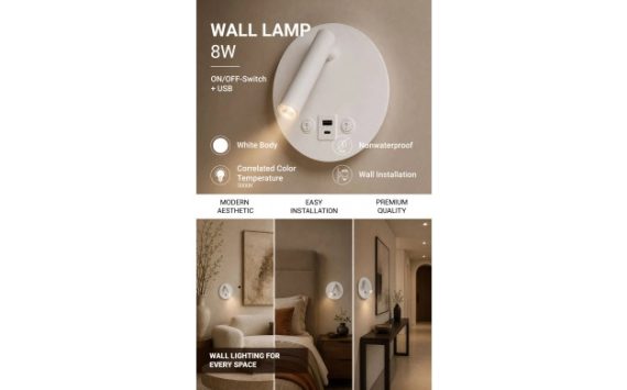 Optonica LED fali lámpa 8W IP20 USB fehér 3000K – 7587