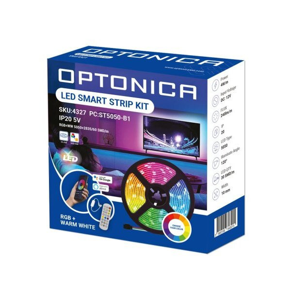 Image of Optonica TV LED szalagkészlet WIFI 60Led/m 4W/m 12V 5050 RGB+WW 2m SZETT 4327