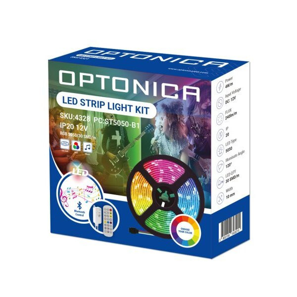 Image of Optonica Bluetooth zene LED szalag 60Led/m 8W/m 12V 5050 RGB 5m SZETT 4329