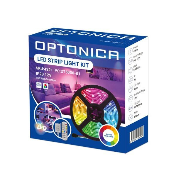 Image of Optonica Bluetooth zene LED szalag 60Led/m 8W/m 12V 5050 RGB 5m SZETT 4330