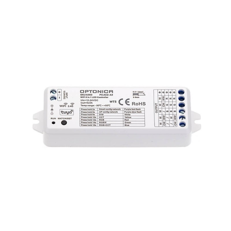 Image of OPTONICA Tuya WiFi és RF 5 az 1-ben vezérlő 12-24V 3A/5CH 6383