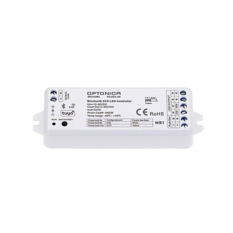 Image of OPTONICA Tuya Bluetooth és RF vezérlő 12-36V 5A/2CH 6384