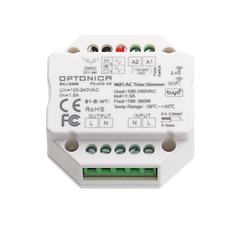 Image of Optonica LED Triac RF és WiFi vezérlő 100-240VAC 1.5A 1 csatornás 6388