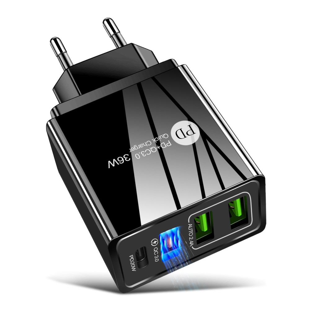 Image of Optonica hálózati gyors töltő adapter max. 36W 3xUSB PD+QC3.0 fekete 9510